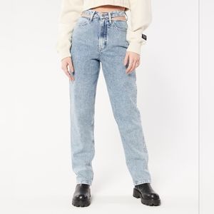 Social Tourist Jeans Cutout Belt Ultra High Rise Light Wash Straight Leg sz 29